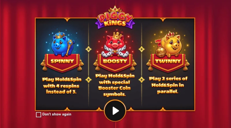 Piggy Kings - หน้าจอหลักพร้อมหมูสามตัวและวงล้อ