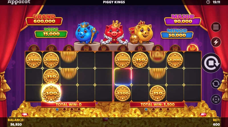 Piggy Kings - เมนูการตั้งค่าและช่วงการเดิมพัน